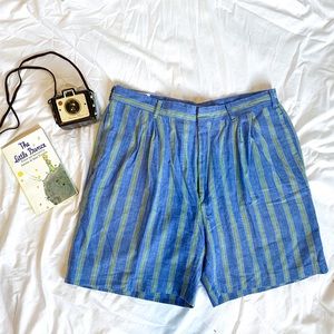 VINTAGE High Rise Striped Linen Shorts